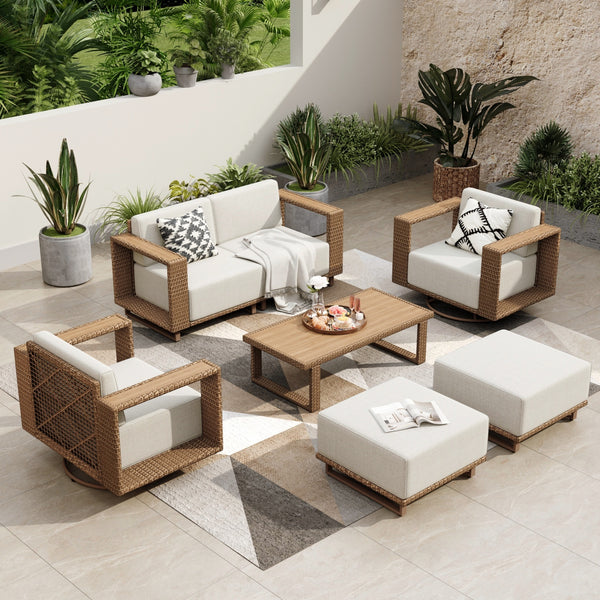 Catalina Modern Swivel Rattan Patio Conversation Sofa Set