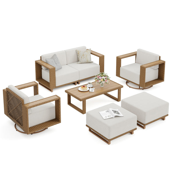 Catalina Modern Swivel Rattan Patio Conversation Sofa Set