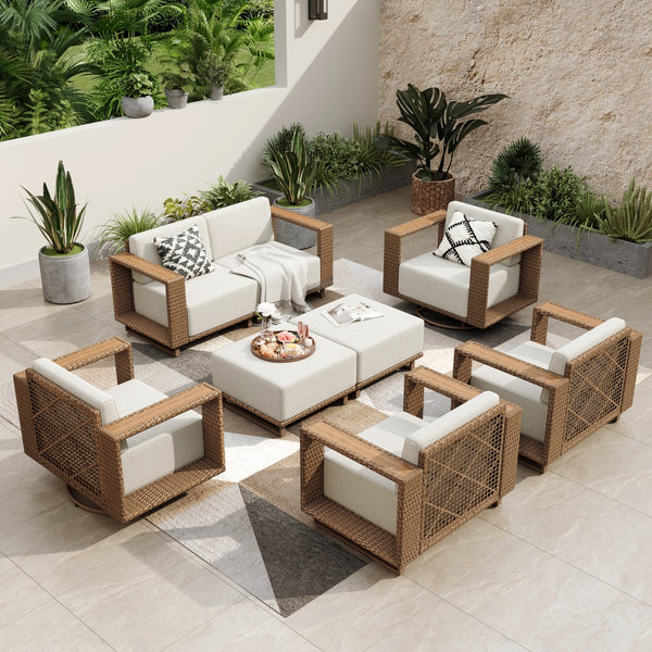 Catalina Modern Swivel Rattan Patio Conversation Sofa Set