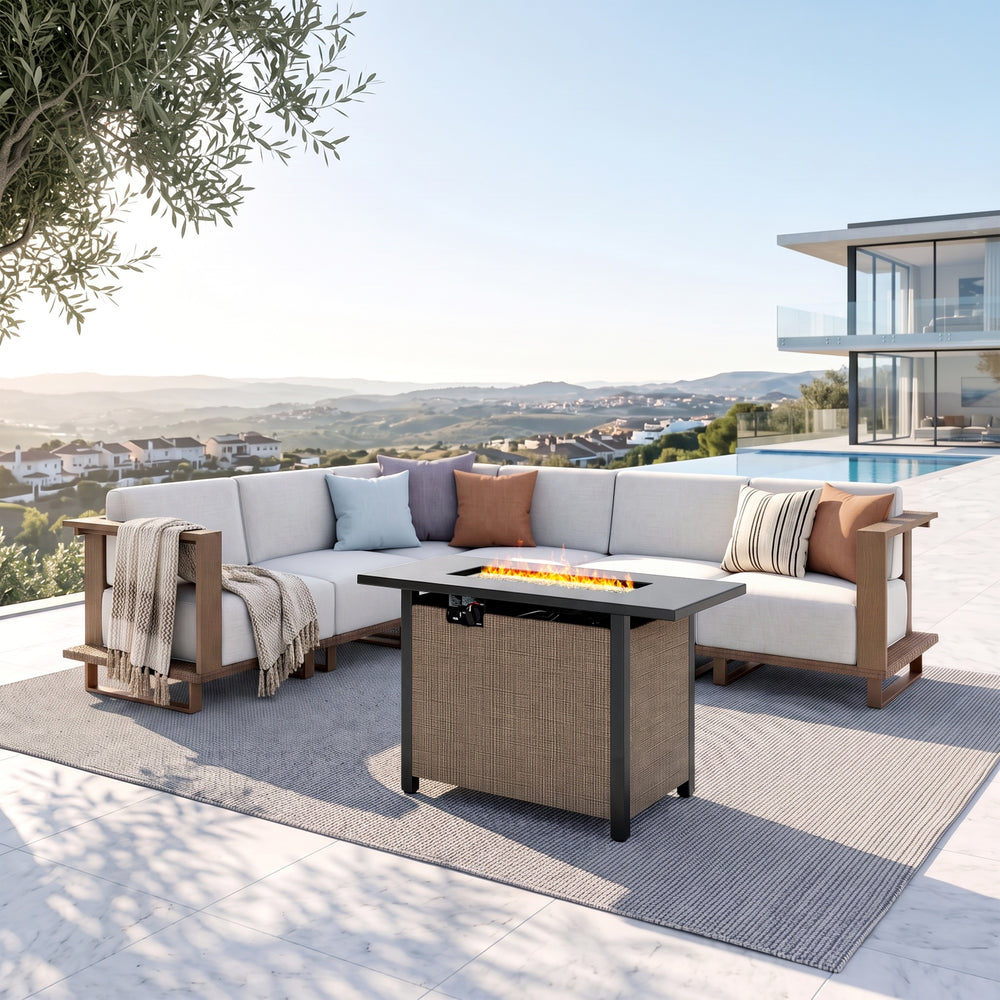 Solana  HDPE Patio Modular Sectional Rattan Sofa with Fire Pit
