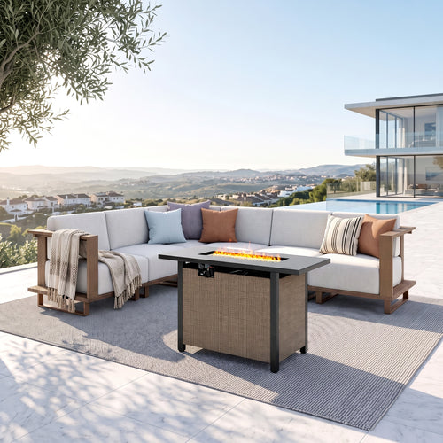 Solana  HDPE Patio Modular Sectional Rattan Sofa with Fire Pit