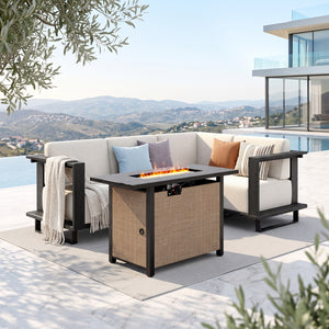Solana  HDPE Patio Modular Sectional Rattan Sofa with Fire Pit