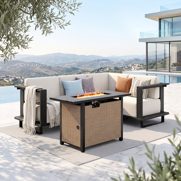 Solana  HDPE Patio Modular Sectional Rattan Sofa with Fire Pit