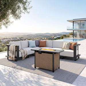 Solana  HDPE Patio Modular Sectional Rattan Sofa with Fire Pit