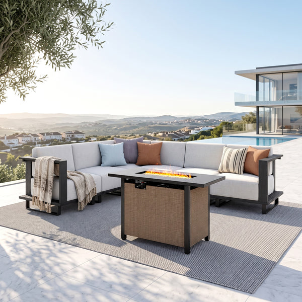 Solana  HDPE Patio Modular Sectional Rattan Sofa with Fire Pit