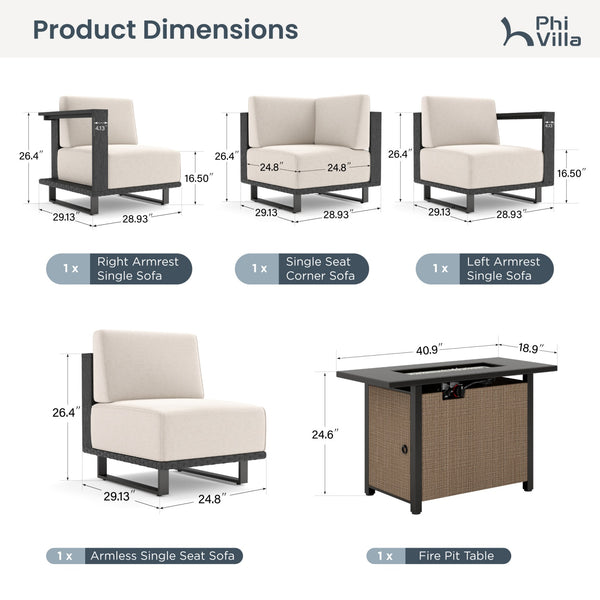 Solana  HDPE Patio Modular Sectional Rattan Sofa with Fire Pit
