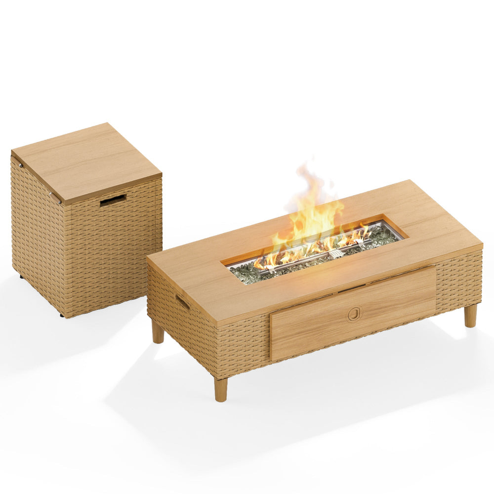 50,000 BTU Outdoor 2-in-1 Wicker Gas Fire Pit Table and Coffee Table
