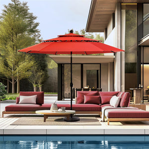 PHI VILLA 10ft 3 Tier Auto-tilt Patio Umbrella Outdoor Double Vented Umbrella