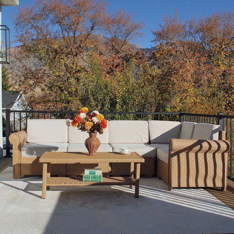 Outdoor Wicker Sectional with Rattan Coffee Table