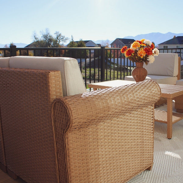 Outdoor Wicker Sectional with Rattan Coffee Table