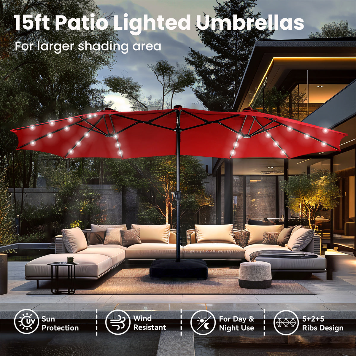 PHI VILLA 15ft 11-Color Double-Sided Patio Extra Large PHI VILLA 15ft 11-Color Double-Sided Patio Extra Large