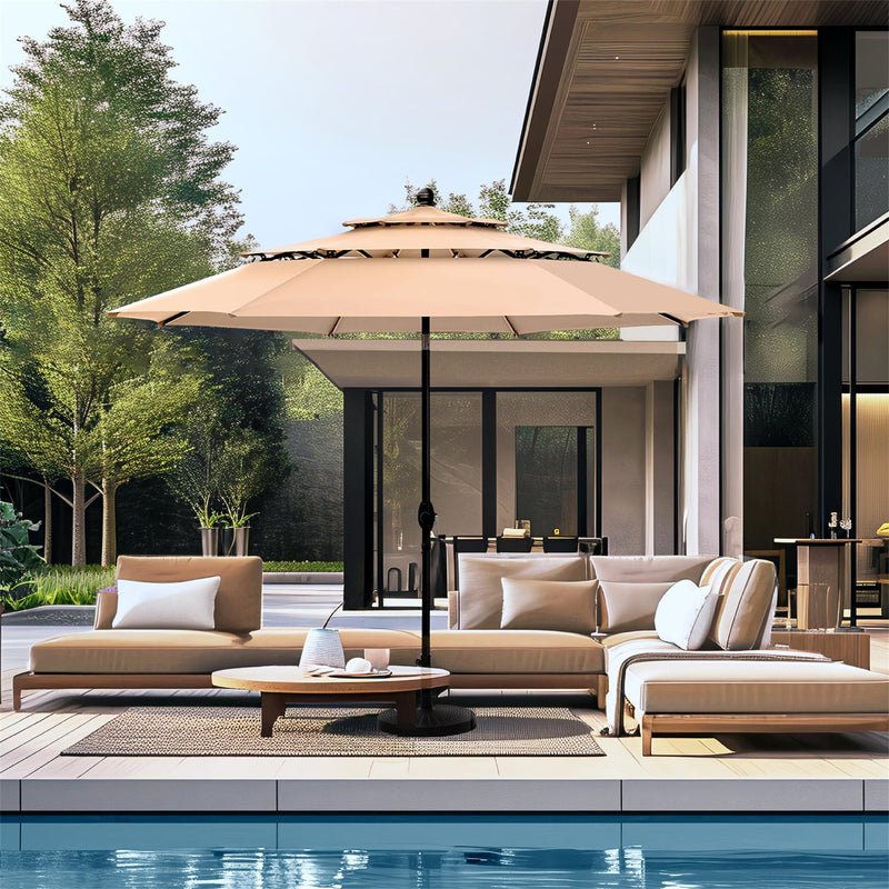 PHI VILLA 10ft 3 Tier Auto-tilt Patio Umbrella Outdoor Double Vented Umbrella
