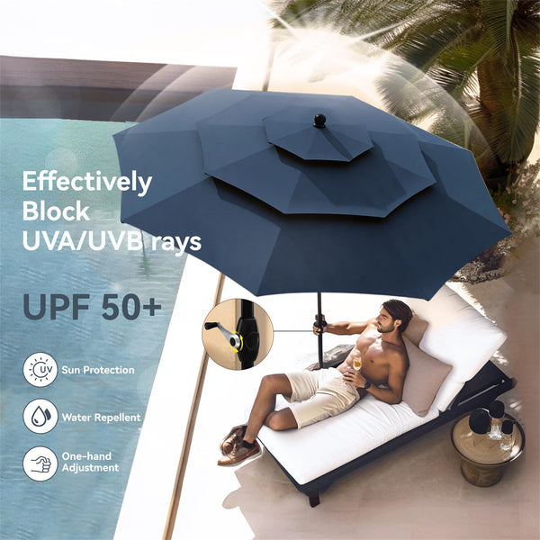 PHI VILLA 10ft 3 Tier Auto-tilt Outdoor Double Vented Patio Umbrella PHI VILLA 10ft 3 Tier Auto-tilt Outdoor Double Vented Patio Umbrella