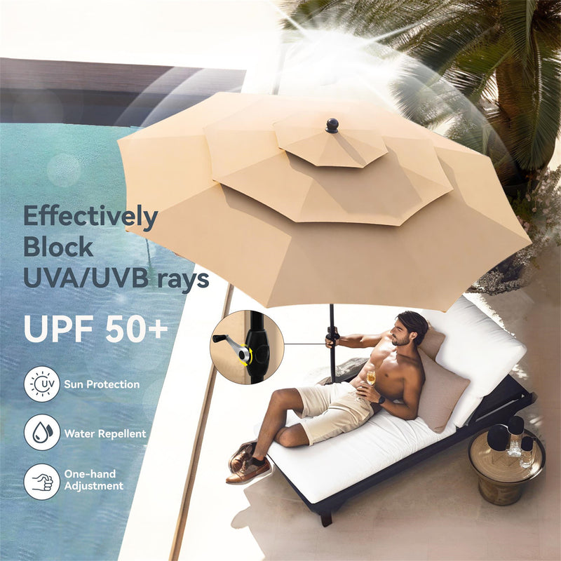 PHI VILLA 10ft 3 Tier Auto-tilt Patio Umbrella Outdoor Double Vented Umbrella