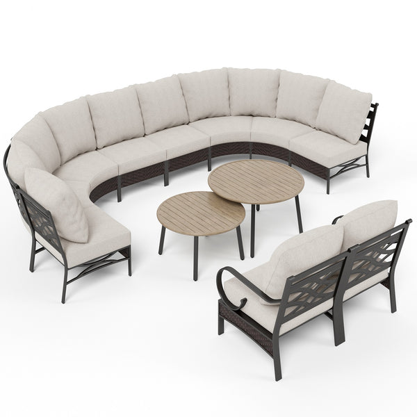Curved Outdoor Sectional Sofa in Elegant Vines Design