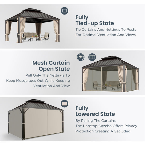 PHI VILLA 10' X 12'Outdoor Hardtop Gazebo with Galvanized Steel Roof and Mosquito Net