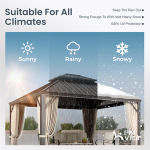 PHI VILLA 10' X 12'Outdoor Hardtop Gazebo with Galvanized Steel Roof and Mosquito Net