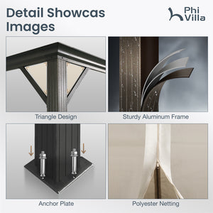 PHI VILLA 10' X 12'Outdoor Hardtop Gazebo with Galvanized Steel Roof and Mosquito Net