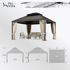 PHI VILLA 10' X 12'Outdoor Hardtop Gazebo with Galvanized Steel Roof and Mosquito Net