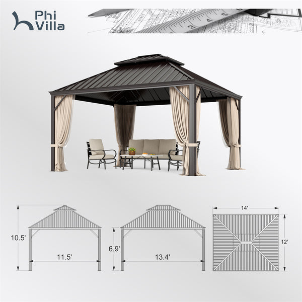 PHI VILLA 10' X 12'Outdoor Hardtop Gazebo with Galvanized Steel Roof and Mosquito Net