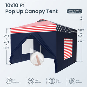 10'x10' Pop Up Canopy Tent with Sidewall 4 in 1 Outdoor Gazebo