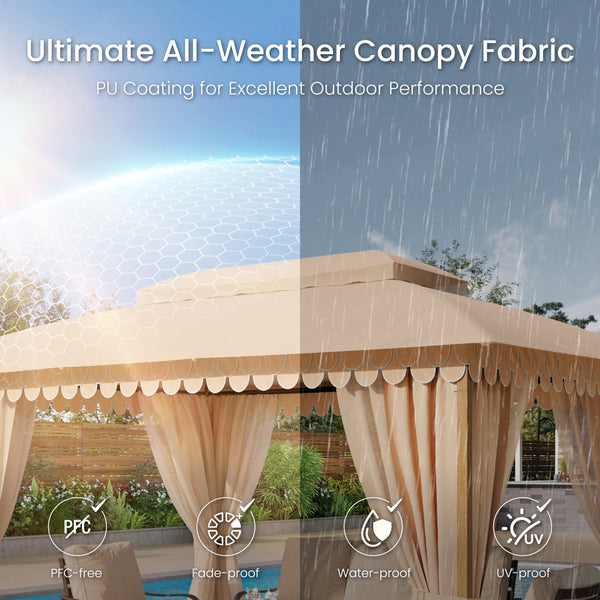 10'x13' Patio Affordable Wood Grain Gazebo with Mosquito Net