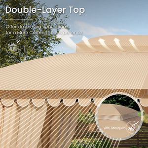 10'x13' Patio Affordable Wood Grain Gazebo with Mosquito Net