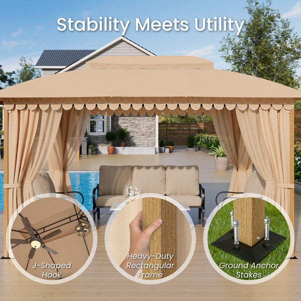 10'x13' Patio Affordable Wood Grain Gazebo with Mosquito Net