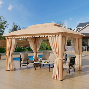 10'x13' Patio Affordable Wood Grain Gazebo with Mosquito Net