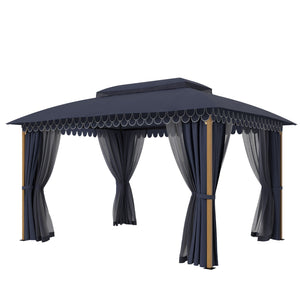 10'x13' Patio Affordable Wood Grain Gazebo with Mosquito Net