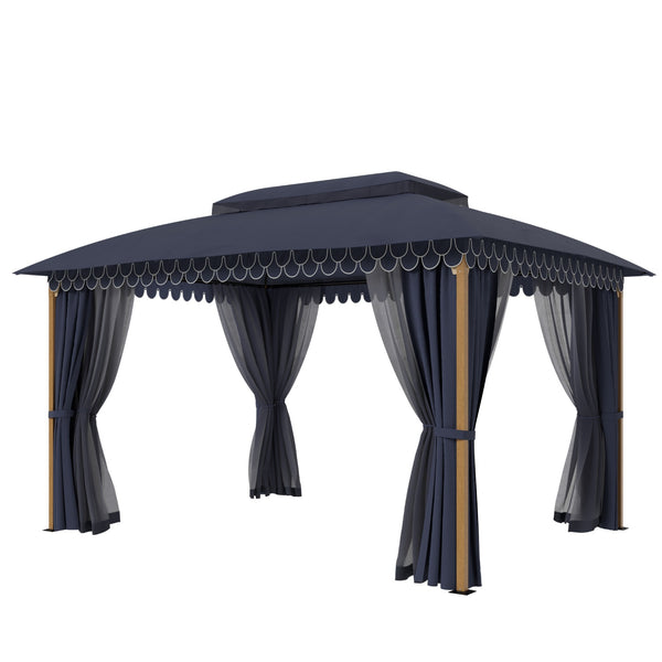 10'x13' Patio Affordable Wood Grain Gazebo with Mosquito Net