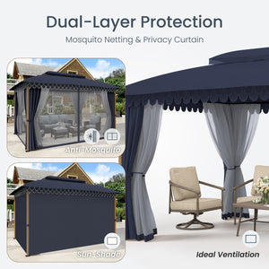 10'x13' Patio Affordable Wood Grain Gazebo with Mosquito Net