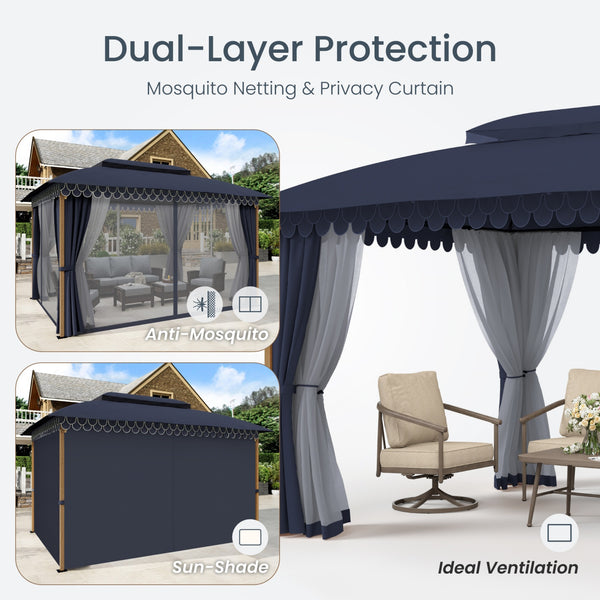 10'x13' Patio Affordable Wood Grain Gazebo with Mosquito Net