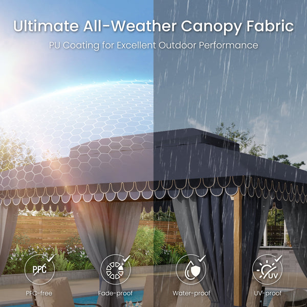 10'x13' Patio Affordable Wood Grain Gazebo with Mosquito Net