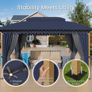 10'x13' Patio Affordable Wood Grain Gazebo with Mosquito Net