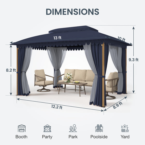 10'x13' Patio Affordable Wood Grain Gazebo with Mosquito Net