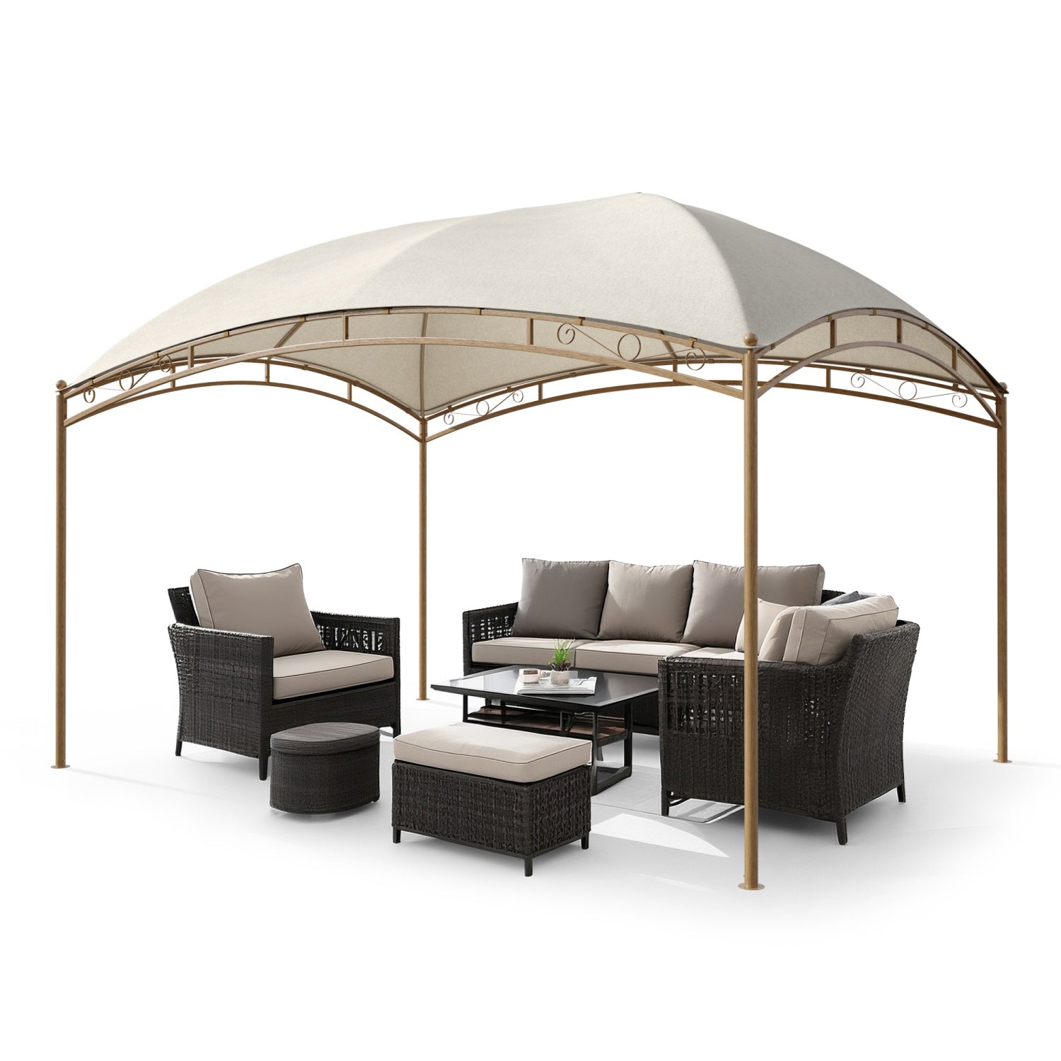 outdoor terrace rattan awning tent gazebo 10'x13' Garden Curved Gazebo Outdoor Arc Top Canopy