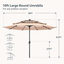 PHI VILLA 10ft 3 Tier Auto-tilt Patio Vented Umbrella with LED Lights