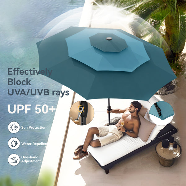 10ft Solar 3 Tier Auto-tilt Patio Vented Umbrella with LED Lights