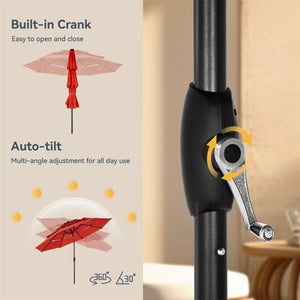 10ft Solar 3 Tier Auto-tilt Patio Vented Umbrella with LED Lights