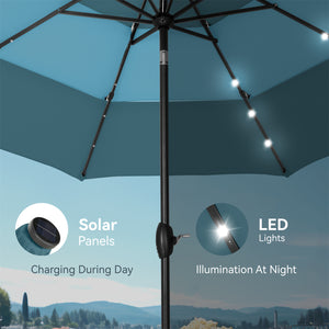 10ft Solar 3 Tier Auto-tilt Patio Vented Umbrella with LED Lights