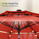PHI VILLA 10ft 3 Tier Auto-tilt Patio Vented Umbrella with LED Lights