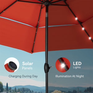 10ft Solar 3 Tier Auto-tilt Patio Vented Umbrella with LED Lights