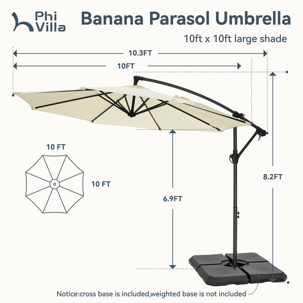 10ft Banana Parasol Umbrella Outdoor Offset Umbrella