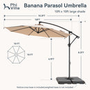 PHI VILLA 10ft Banana Parasol Umbrella Outdoor Offset Umbrella