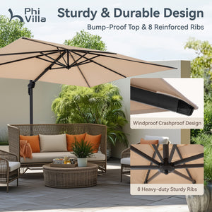 Square Cantilever Patio Umbrella - 360° Rotation and 7-Tilt Adjustable