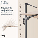 PHI VILLA Cantilever Umbrella - 360° Rotation & 7-Tilt Adjustable