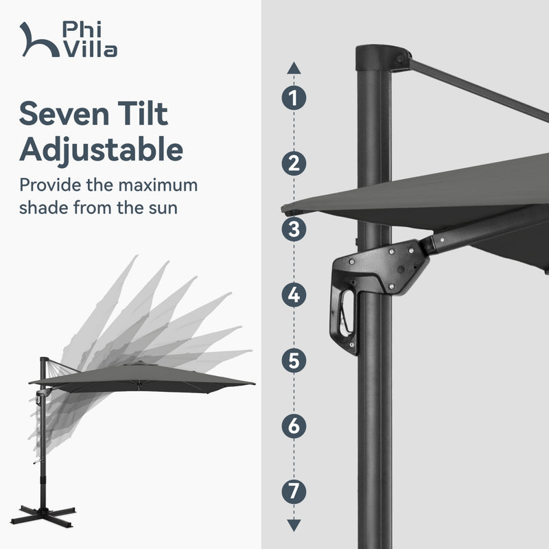 PHI VILLA Cantilever Umbrella - 360° Rotation & 7-Tilt Adjustable