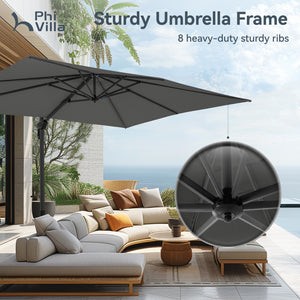 Square Cantilever Patio Umbrella - 360° Rotation and 7-Tilt Adjustable