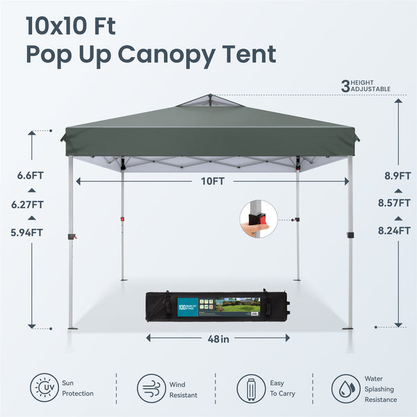 10'x10' Pop Up Portable Canopy Tent with Wheeled Bag